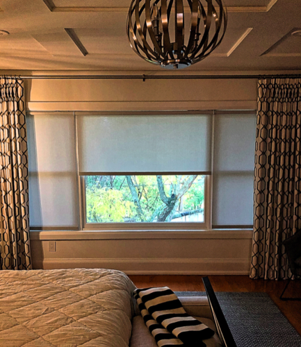 Roller shades with drapery